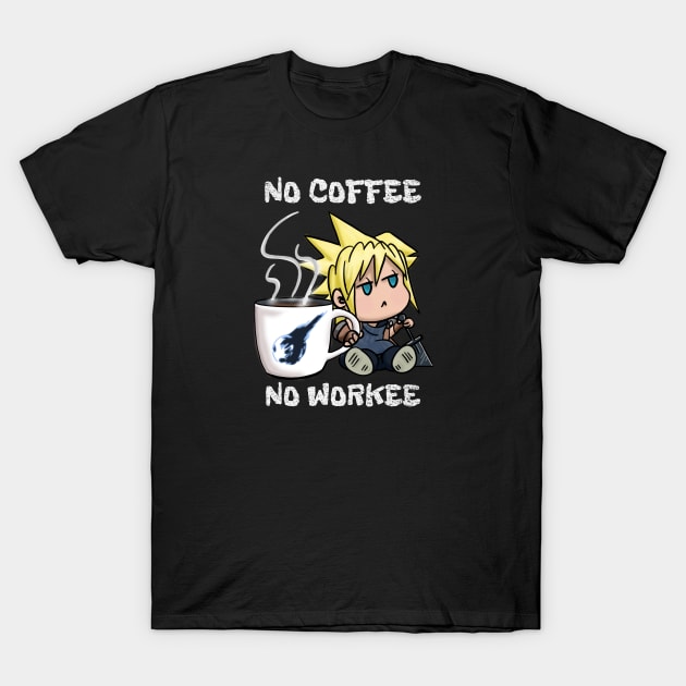 Chibi Cloud Coffee Kawaii Final Fantasy 7 Cloud Strife T-Shirt by Gamers Utopia